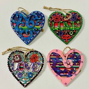 Wood Ornaments Serape inspired Handcrafted New set/4